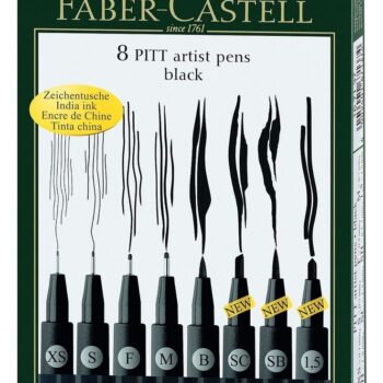 Faber Castell PITT Artist Pens - Wallet of 8 - XS,S,F,M,B,SC,SB,1.5mm