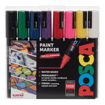 POSCA PC 5M (Medium tip 1.8 - 2.5mm) Paint Marker Set of 8 - Bright Colours