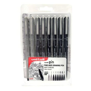UNI-Pin Fine Line Drawing Pens - Set of 8 (Blacks, Greys)