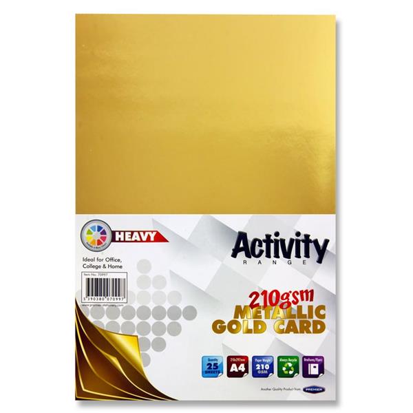 A4 Gold Metallic Colour Card 210g - Pack of 25