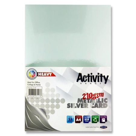 A4 Silver Metallic Card 210g - Pack of 25