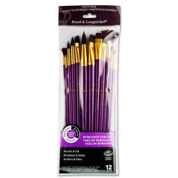 Burgundy Long-Handle Acrylic & Oil Brushes -12 asstd