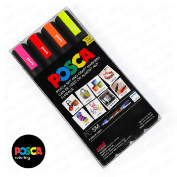 POSCA PC 5M (Medium tip 1.8 - 2.5mm) Paint Marker Set of 4 - Neon Colours