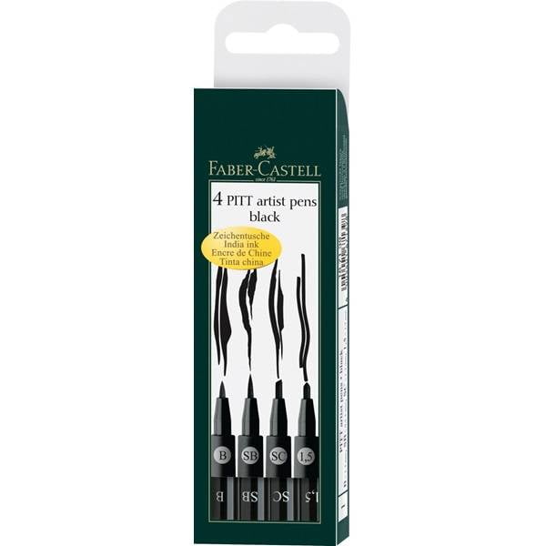 Faber Castell PITT Artist Pens - Wallet of 4 - B, SB, SC, 1.5mm