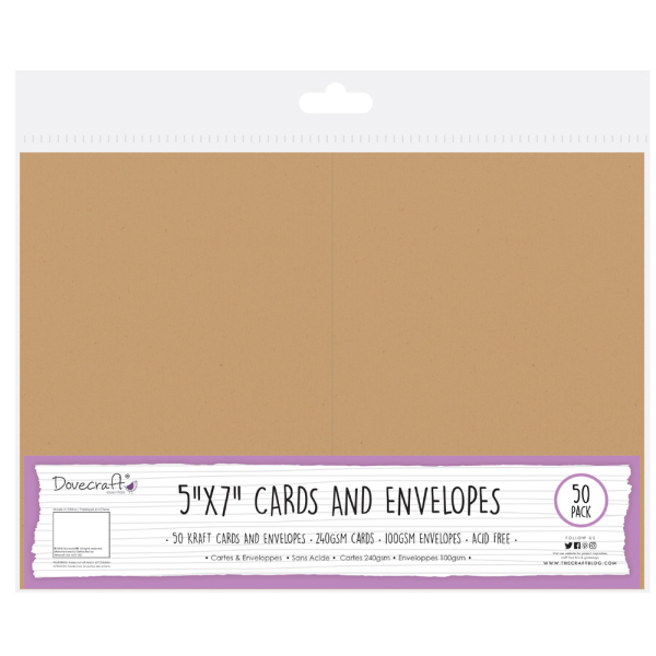 Card and Envelopes Pack of 50 - Kraft 5"x7"